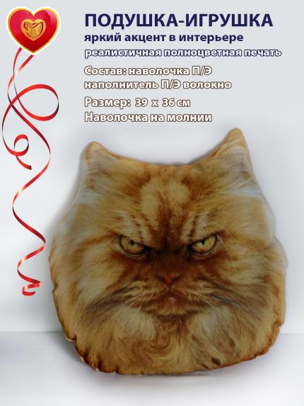 подушка рельефная с фотопечатью Персидский рыжий кот